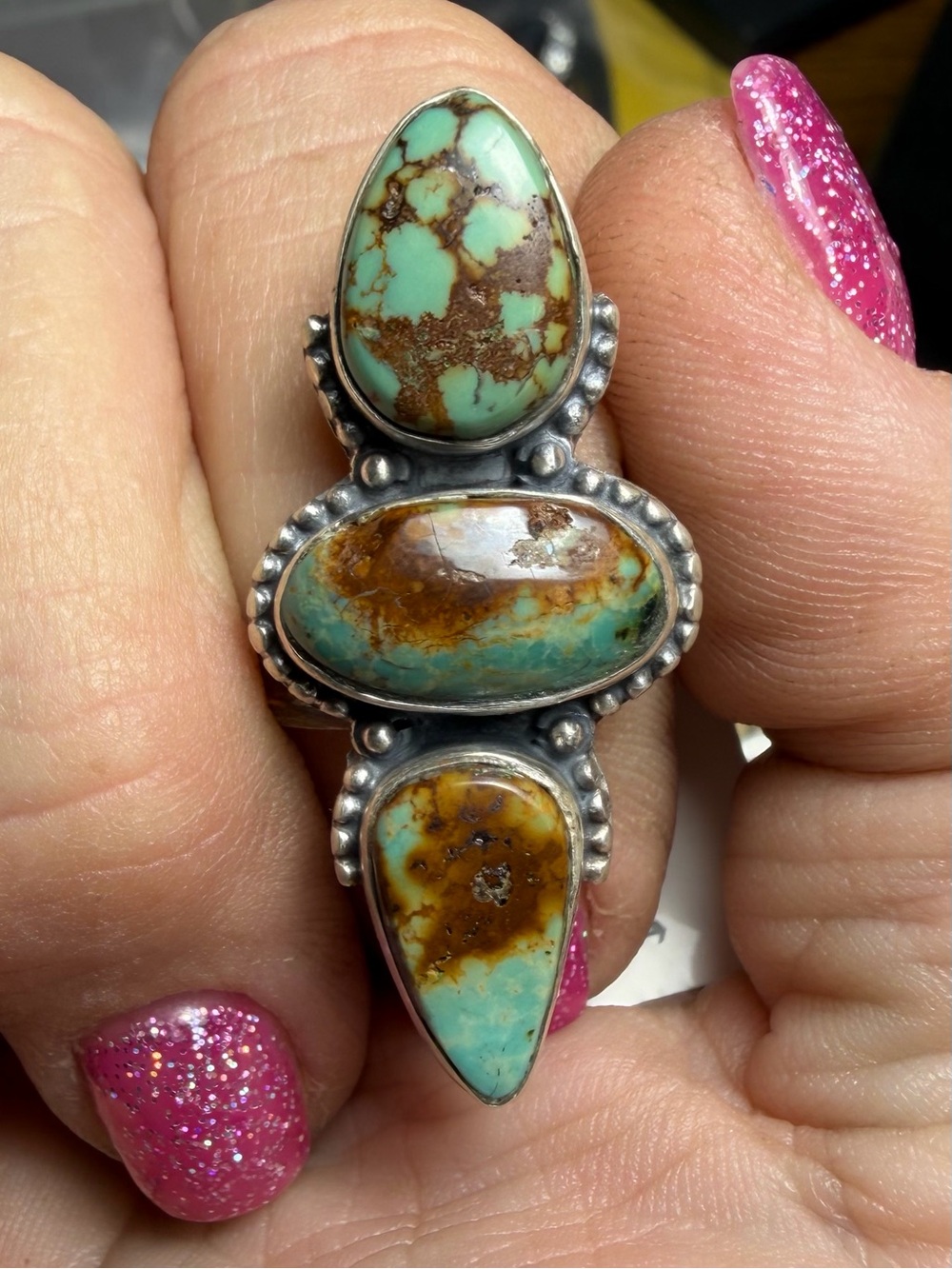 Genuine Pilot Mountain Turquoise Ring Sterling Silver Size 9 - Picture 2 of 3